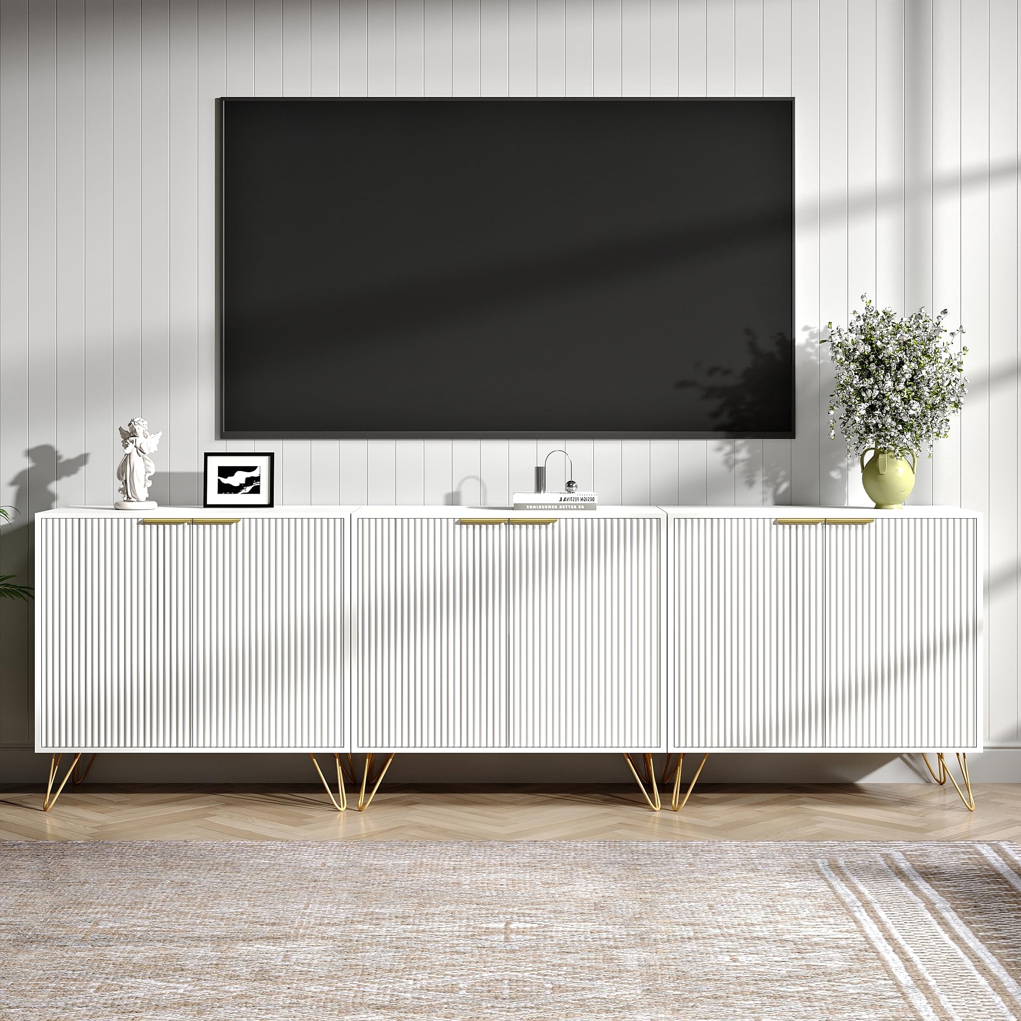 Amazon.com: NOVAMAISON Fluted TV Stand for 90 Inch TV, Modern TV